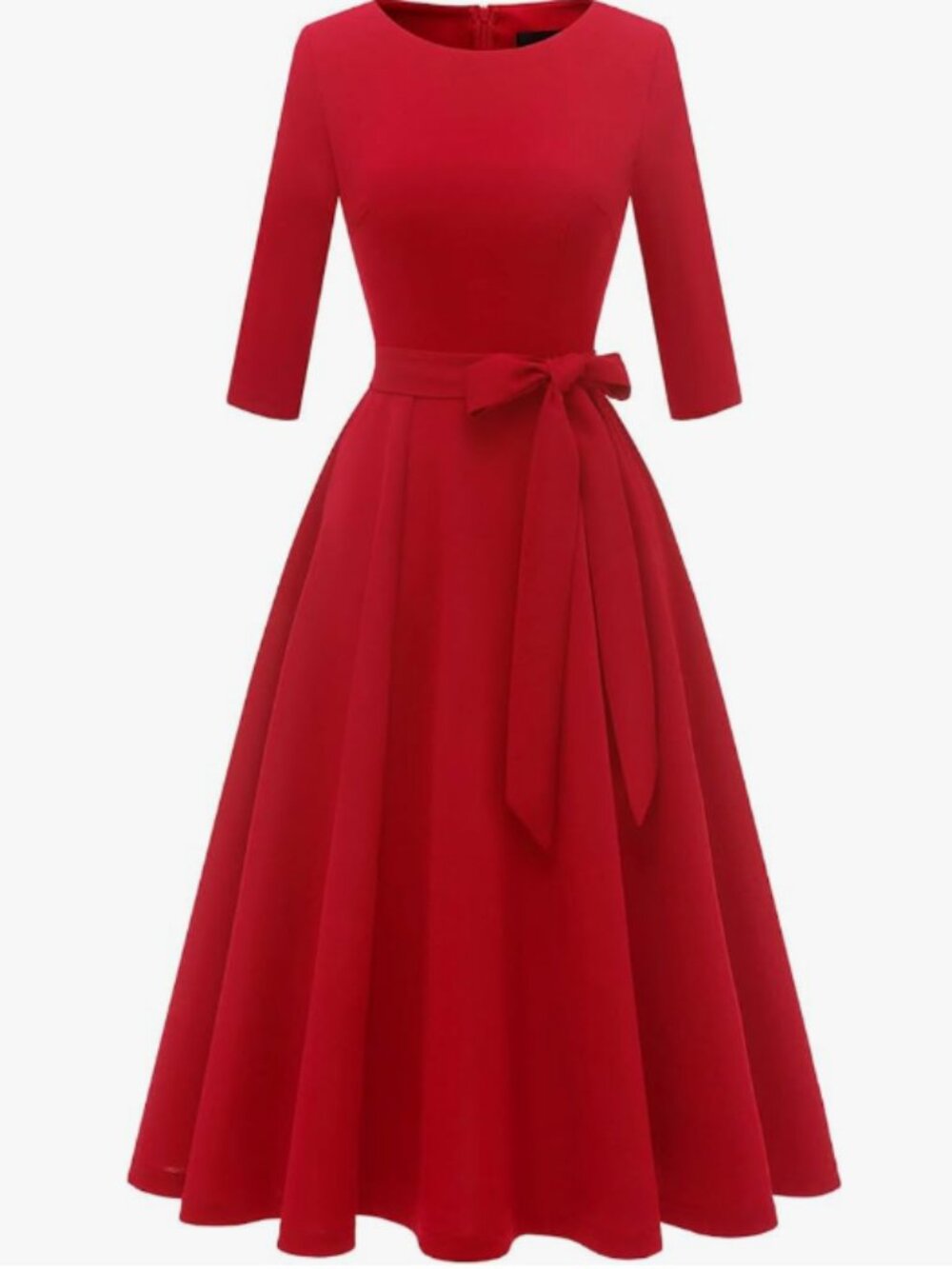 Women's Vintage Inspired 3/4 Sleeves Formal A-Line Tea Dress Red